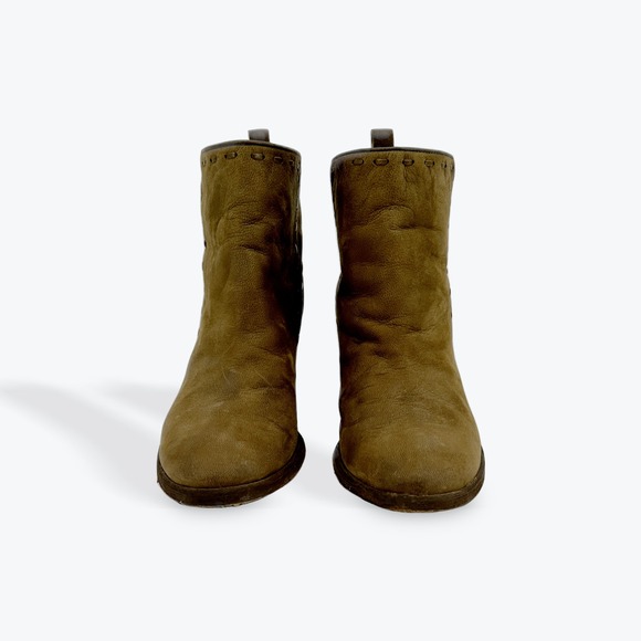 Donald Pliner Leather Ankle Boots Women's Size 7M Block Heel Olive Green - Picture 2 of 7